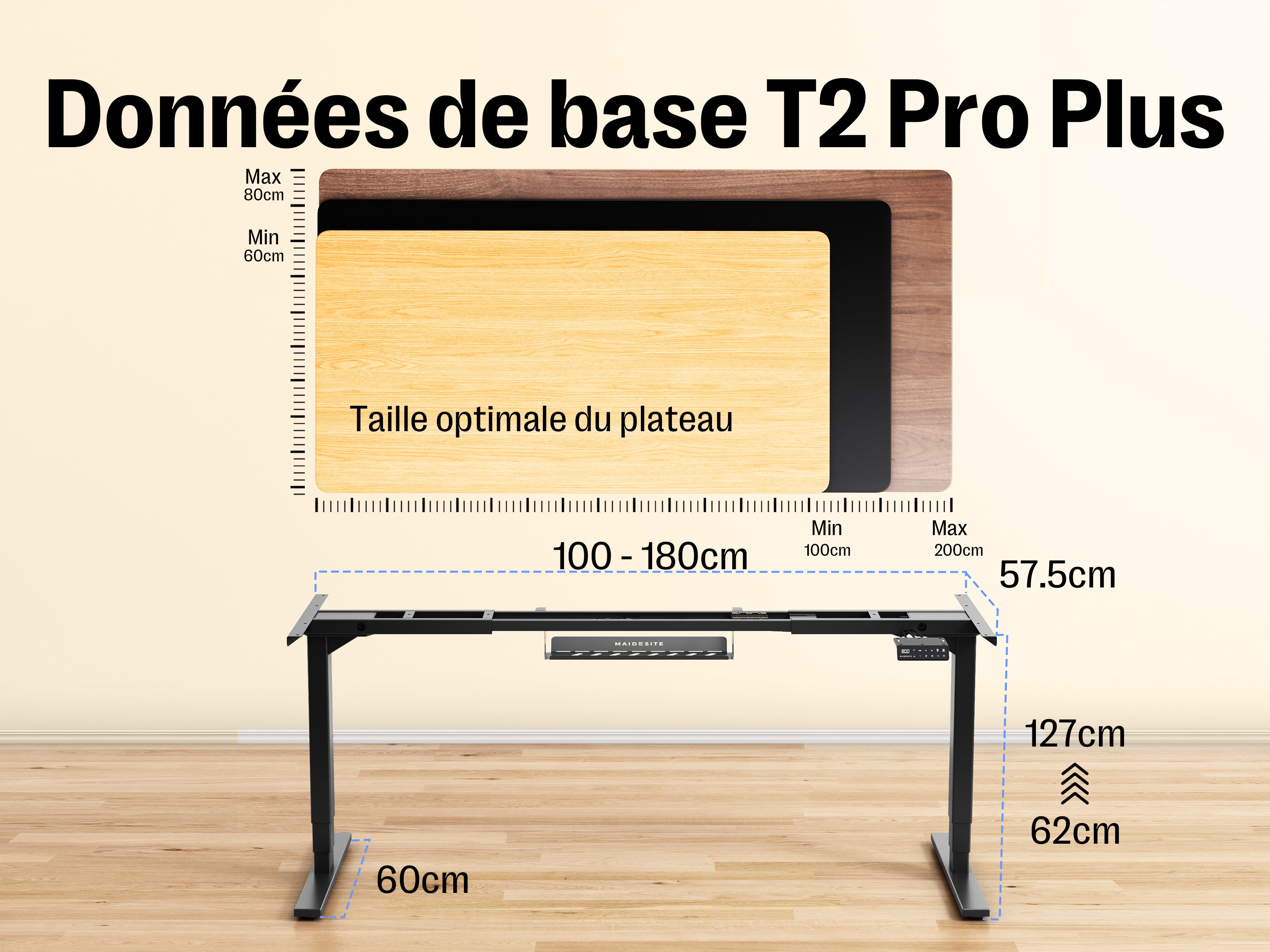 Maidesite T2 Pro Plus - Bureau assis debout électrique